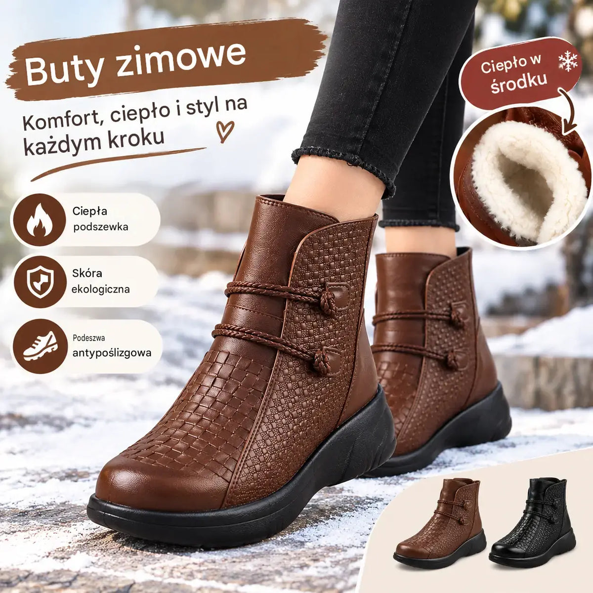 💥💥【35–40】Damskie skórzane botki – ciepłe i stylowe na zimę 2026