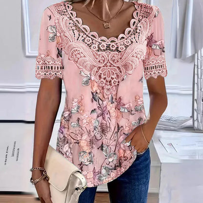 【50% de descuento】💐 Blusa de encaje con cuello en V para mujer, cómoda y transpirable
