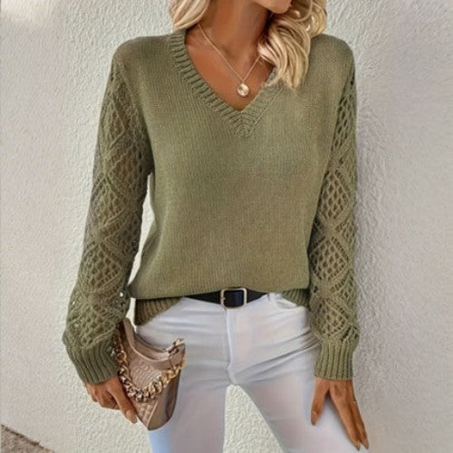🌷Popust -48%🔥 Nov pulover z V-izrezom in odprtim vzorcem - Eleganca v vsaki podrobnosti! Vsestranski in moden! ✨