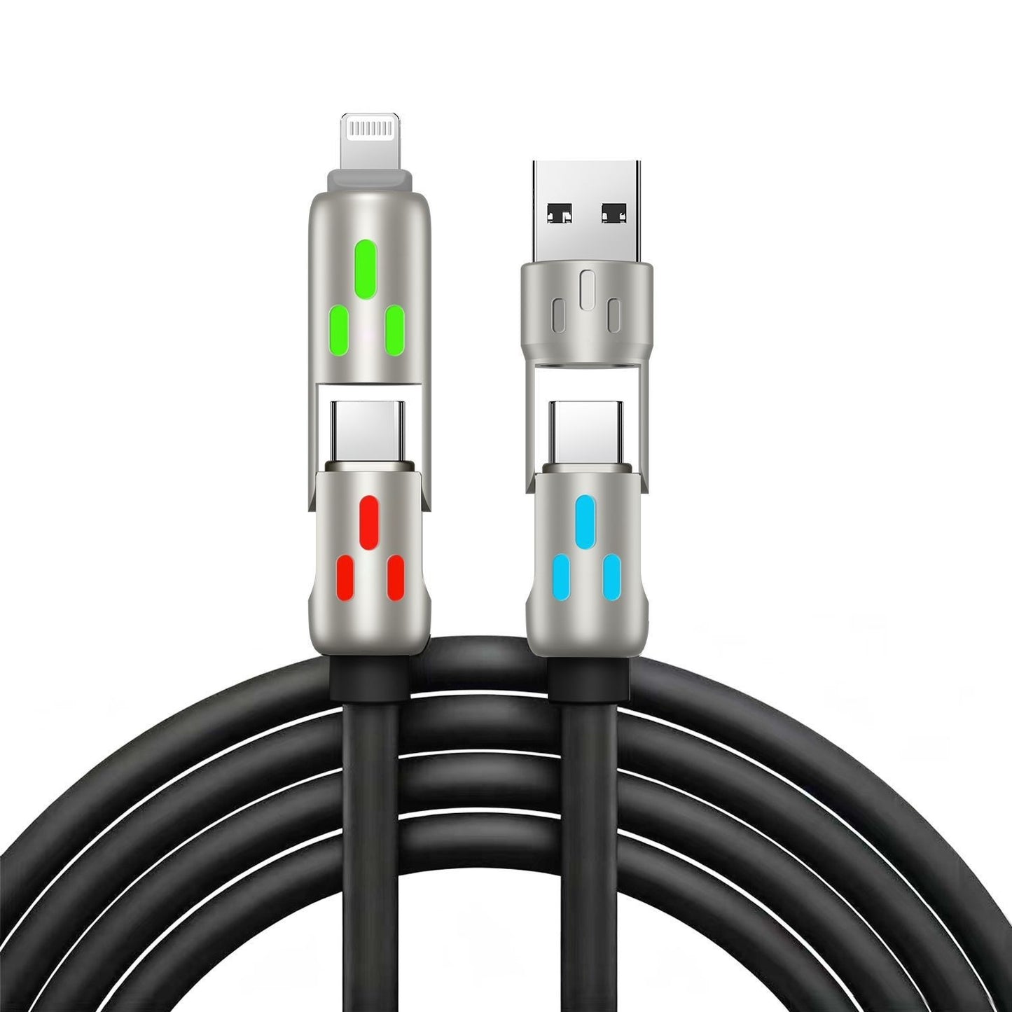 🔥 (2 m długości) 4-w-1 kabel do szybkiego ładowania PD 240 W – obsługuje szybkie ładowanie USB-C, Lightning i USB-A; wykonany ze stopu aluminium i silikonu; obsługuje synchronizację danych ⚡📱