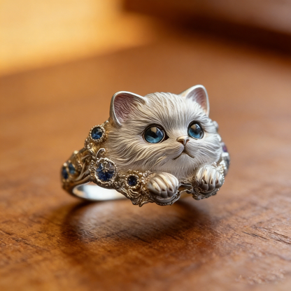 🎁😍🎁😍2 артикула за 23 евро -- Семпъл и елегантен пръстен с котенце от сребро 925 с диаманти