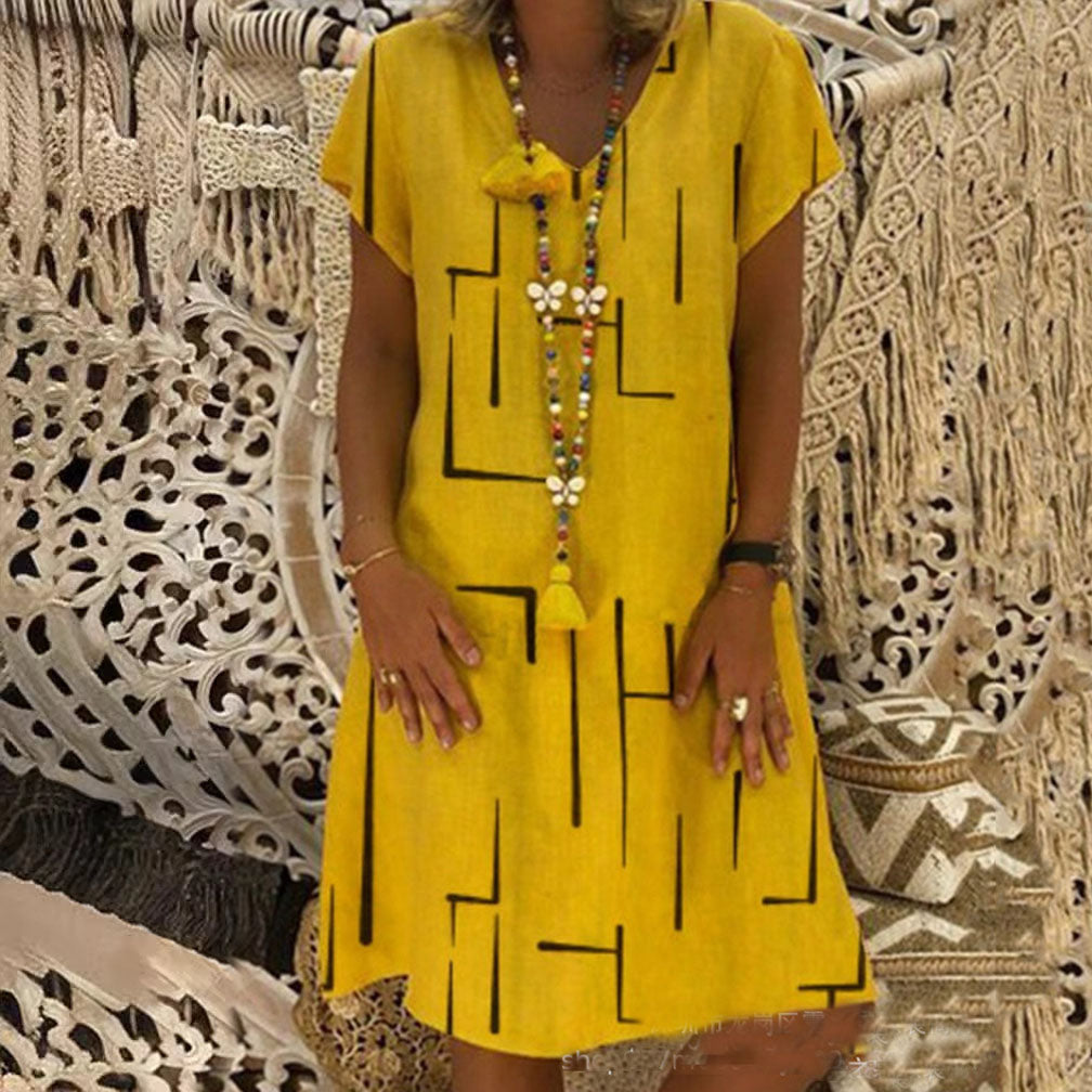 🛍️👗【S-5XL】Модерна памучна рокля с V-образно деколте