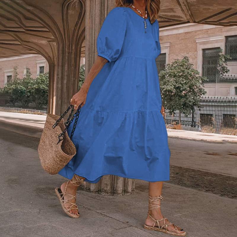 👗Nou în stoc [S-5XL] Rochie de vară din bumbac natural și in, în stil boem, pentru femei, rochie retro cu decolteu rotund