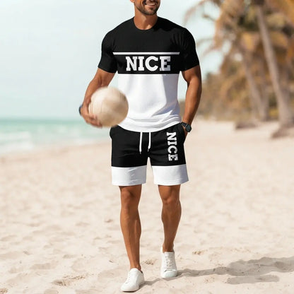 🔥👌 [Płatność przy odbiorze ✅] [S-6XL] Męski letni dwuczęściowy komplet sportowy – idealny na co dzień, do uprawiania sportu lub na wakacje.