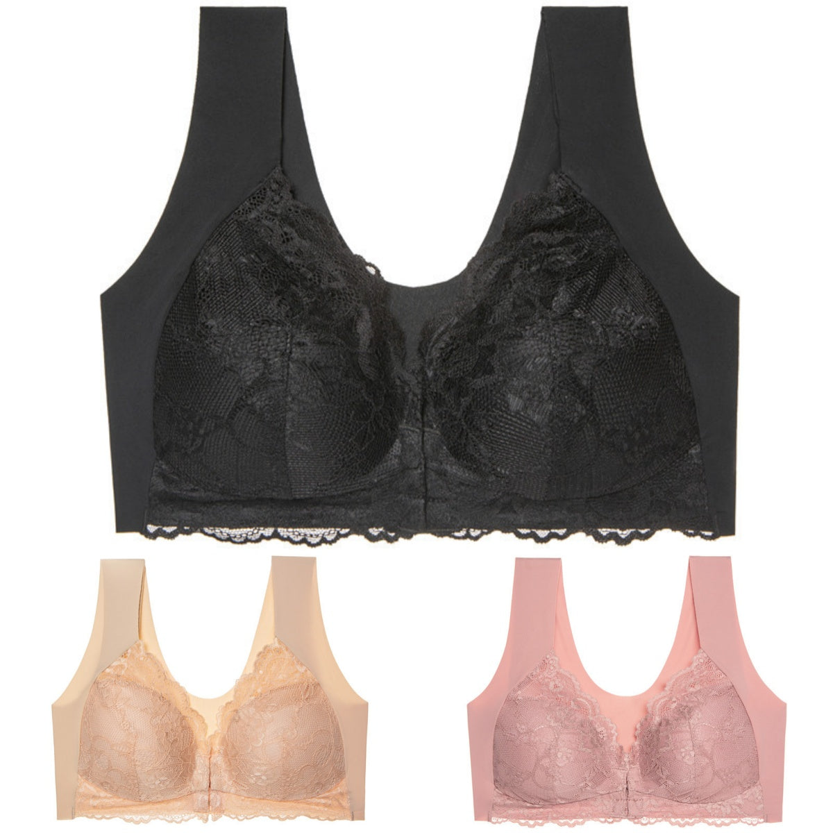 ✨【3 ks】Velká velikost, sexy podprsenka bez kostic s otevřeným zadkem a krásným střihem