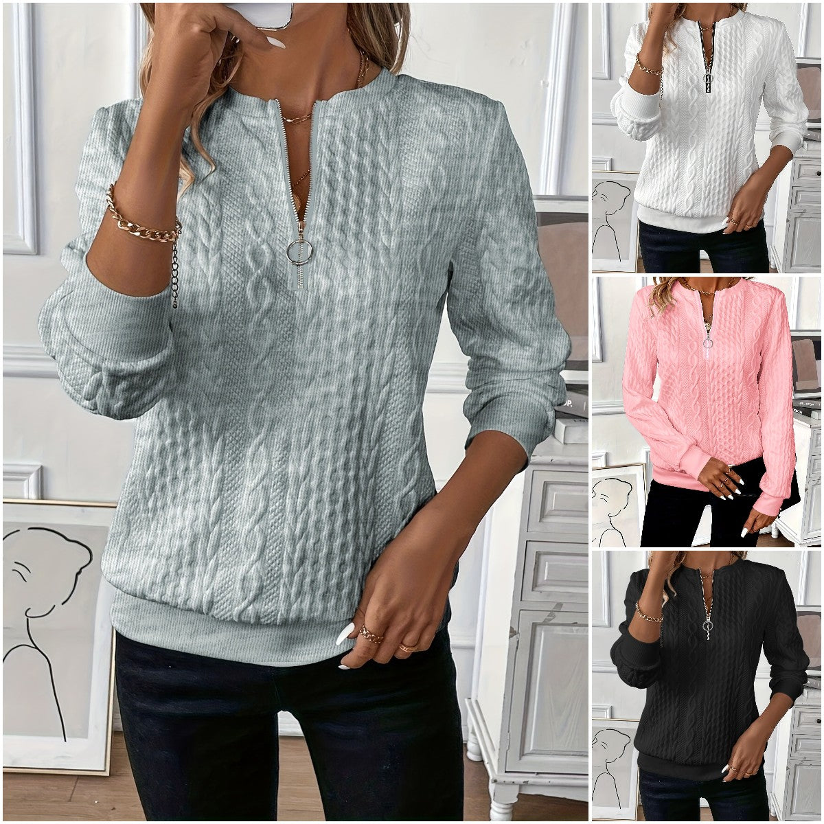 🎀🎀【Podzimní nové produkty】🌸🌸🌸2025Ležérní prošívaná mikina na zip pro evropské a americké ženy.