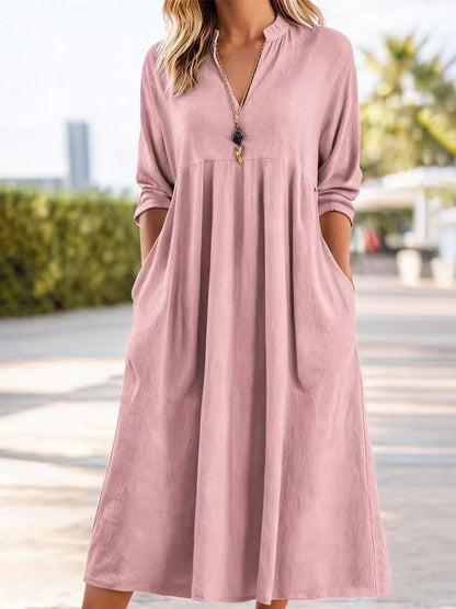 💃【50% отстъпка】【S-3XL】Нова модна рокля с V-образно деколте в ретро стил, от смес от памук и лен
