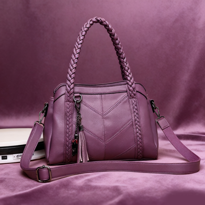👜💟【50% отстъпка】Мека кожена чанта, дамска чанта, голям капацитет, три отделения, водоустойчива и устойчива на надраскване