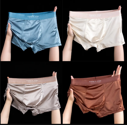 🔥【4 sztuki】Nowa męska bielizna, lodowy jedwab, lato, oddychająca, bokserki, satyna, męska bielizna