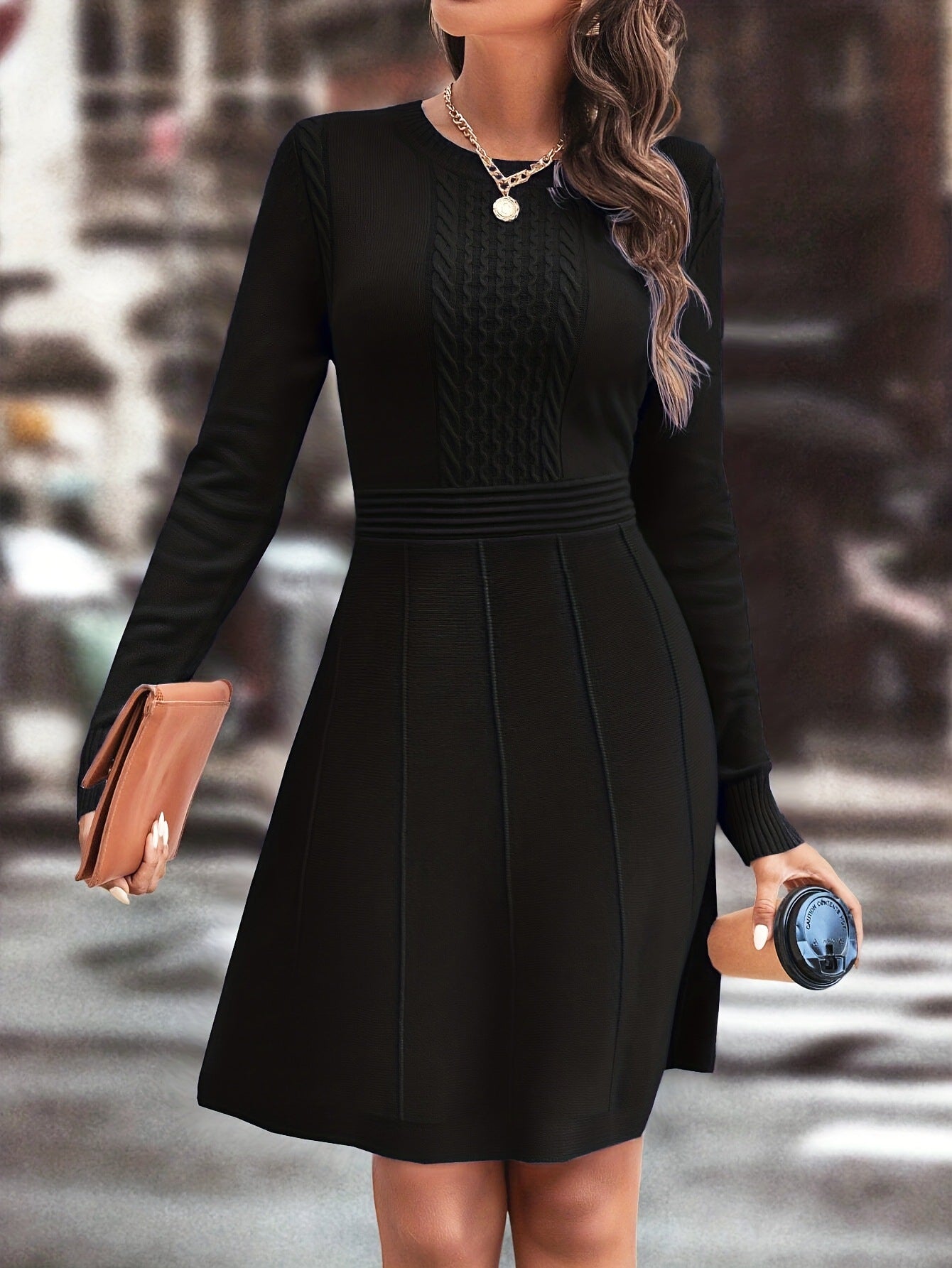 🍁🍂Ženska jesensko/zimska pletena obleka, elegantna in preprosta enobarvna pletena obleka slim krojem in okroglim izrezom