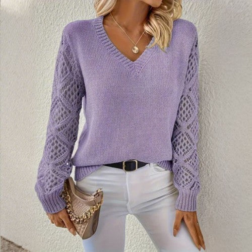 🌷Popust -48%🔥 Nov pulover z V-izrezom in odprtim vzorcem - Eleganca v vsaki podrobnosti! Vsestranski in moden! ✨