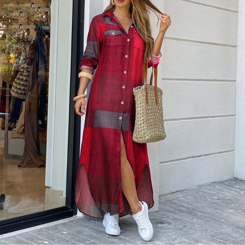 💃💖【50% popust 🔥】【S–5XL】😍 Nova srajčna obleka z dolgimi rokavi v večjih velikostih, moderen stil, na voljo v 11 barvah