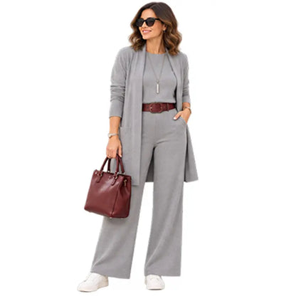 🎁【S-5XL】💝 Elegantná trojdielna súprava, ktorá obsahuje dlhý kardigán (vrátane topu a nohavíc na nosenie pod ním)