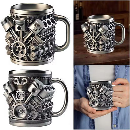 🎁☕ Чаша за кафе от неръждаема стомана Creative Engine V6V8, механичен дизайн
