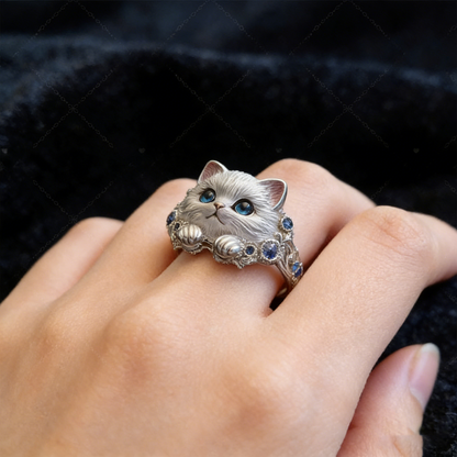 🎁😍🎁😍2 артикула за 23 евро -- Семпъл и елегантен пръстен с котенце от сребро 925 с диаманти