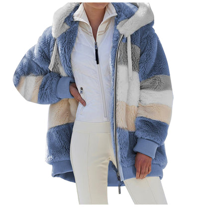 ✨❄️【50% zniżki】[S-5XL] 2025 Nowa damska kurtka w paski z grubego pluszu na jesień i zimę w kontrastowym kolorze