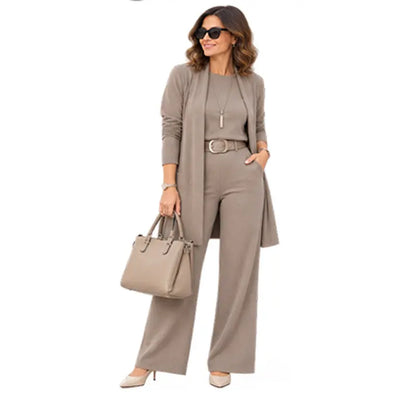 🎁【S-5XL】💝 Elegantná trojdielna súprava, ktorá obsahuje dlhý kardigán (vrátane topu a nohavíc na nosenie pod ním)