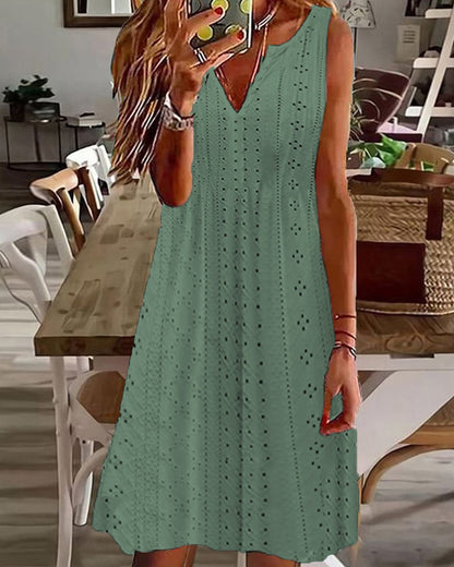🧚‍♀️ 【50% popust 🔥】【S–5XL】😍 Nova poletna obleka za ženske, večje številke, enobarvna, brez rokavov, z V-izrezom in zračnim žakardovim vzorcem