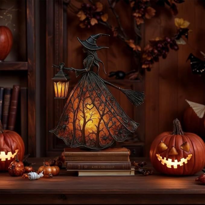 🧙‍‍♀️ Lampa na Halloween z czarownicą, straszny gotycka latarnia, wyjątkowa dekoracyjna figurka na lampkę stołową, lampka nocna z nogami, odpowiednia do domu, na werandę, do biura, na imprezę, może służyć jako dekoracja na Halloween i prezent.