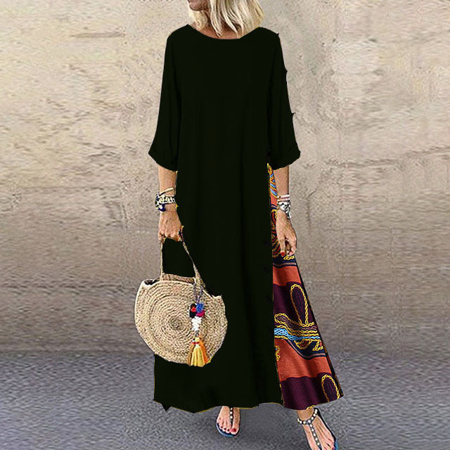 🌾【Ofertă specială】💕[M-5XL] Rochie nouă din in cu imprimeu vintage pentru vara 2025 - moale și confortabilă la atingere