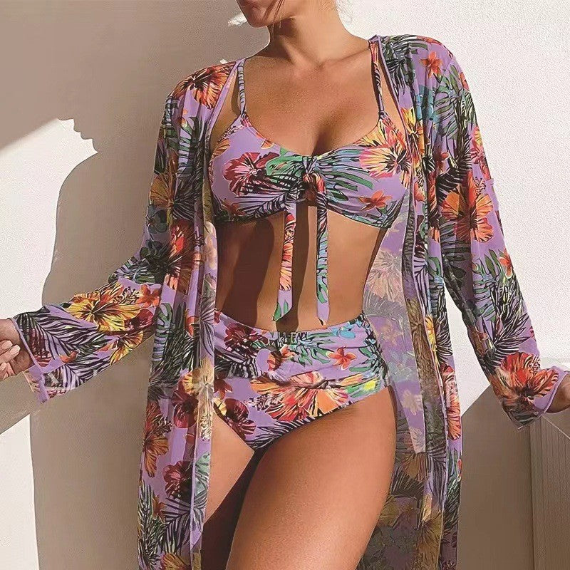 👙☀️【40-90 kg】【Zestaw trzyczęściowy】2026 Nowy modny szal, zestaw trzyczęściowego stroju kąpielowego
