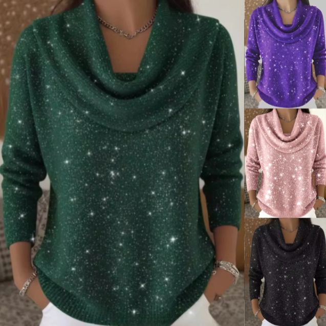 💥【50% zľava】💥【S-5XL】Nový ležérny trblietavý pletený top s dlhým rukávom a hviezdnou oblohou