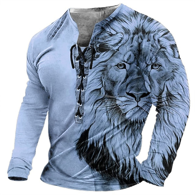 【50% sleva】【S-4XL】 Pánská 3D potištěná košile s dlouhým rukávem s potiskem lva pro volný čas