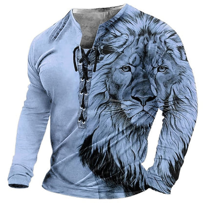 【50% sleva】【S-4XL】 Pánský 3D tištěný vzor lva vytištěný ležérními dlouhými rukávy