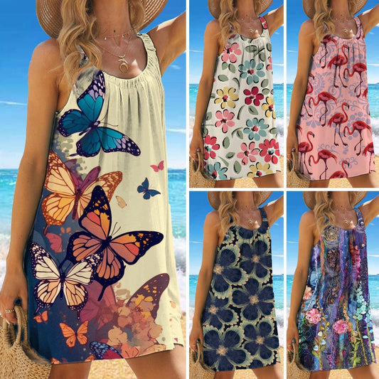 🎁【50% popust】✨🌊【S-5XL】Modna poletna obleka z naramnicami, cvetličnim potiskom