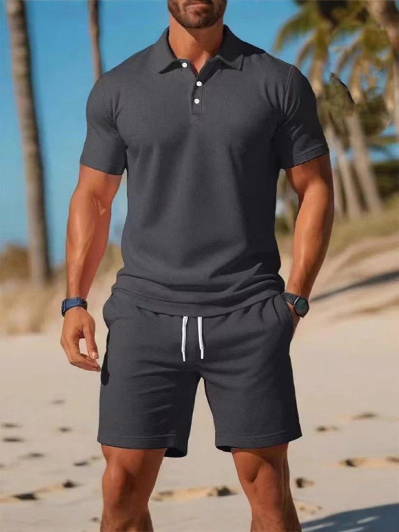 【S~3XL】Męski komplet składający się z koszuli z krótkim rękawem i spodenek, idealny na nieformalne wakacje.