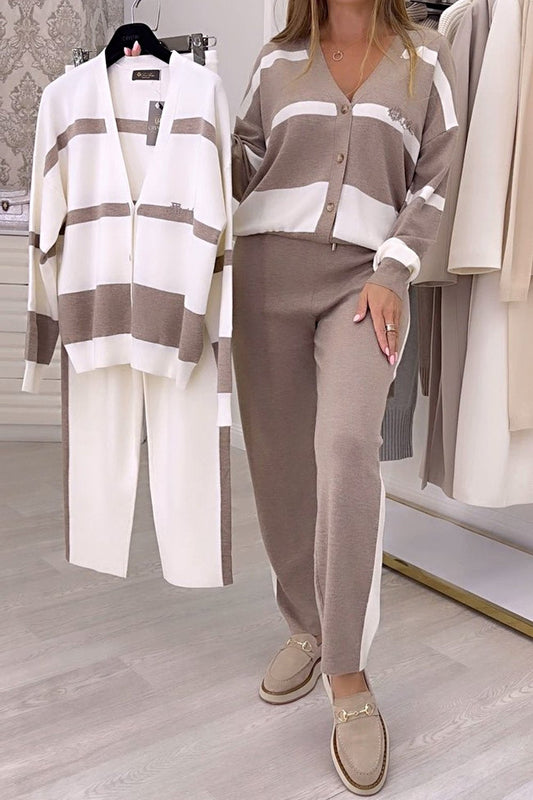 🍁🍂🐏【S-3XL】2025 Ležerne retro modne črtaste patchwork majice in hlače za vsakodnevno nošenje, ženske dvodelne obleke