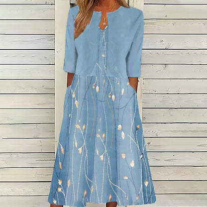 🌸【Długa sukienka z dekoltem w serek + płaszcz】🌸Elegancki dwuczęściowy komplet z kardiganem w etnicznym wzorze