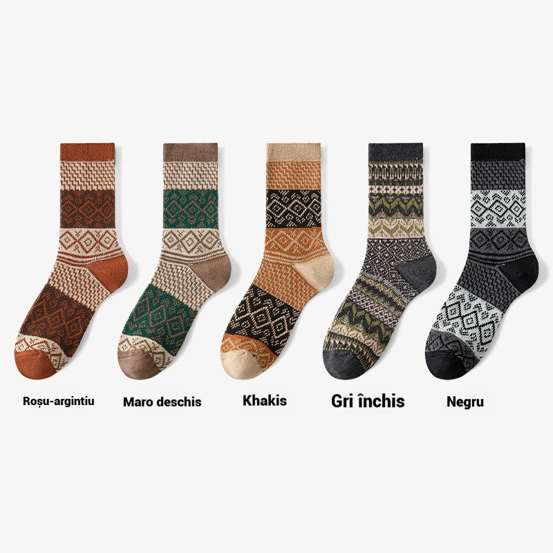 🏆【50 % popust】🧦Retro barvno ujemajoče se priložnostne nogavice v etničnem slogu, srednje cevaste nogavice, jesenske in zimske tople bombažne nogavice