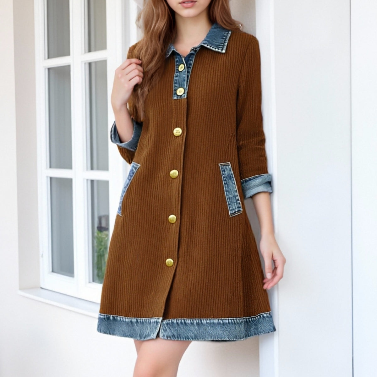 🔥【S-3XL】👗 Nové módní a ležérní dámské oblečení, džínový patchworkový design, snadno vytvoří stylový vzhled.