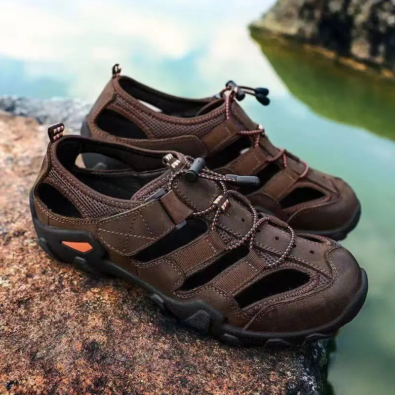🔥【Zniżka ograniczona czasowo】【39-45】🔥Oddychające i miękkie, ręcznie robione, perforowane sandały męskie ze skóry bydlęcej