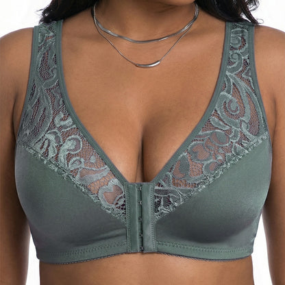 💖【Комплект от три части】【L-4XL】😍 Сутиен с пълнеж push-up, изящна дантела, дизайн push-up и кухина, закопчаване отпред