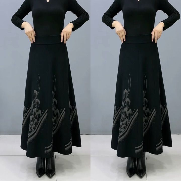 👗【50% kedvezmény】🎀【S-3XL】Őszi és téli vastagított gyapjúszoknya. Magas derekú, A-vonalú, etnikai stílusú hosszú szoknya