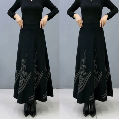 👗【50% kedvezmény】🎀【S-3XL】Őszi és téli vastagított gyapjúszoknya. Magas derekú, A-vonalú, etnikai stílusú hosszú szoknya