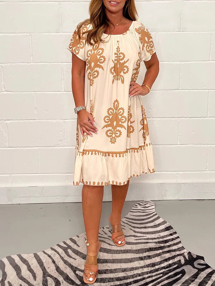 🥰【Reducere de 50%】💕【S-4XL】👗Rochie lejeră de vară cu imprimeu etnic – stil și confort într-un singur design