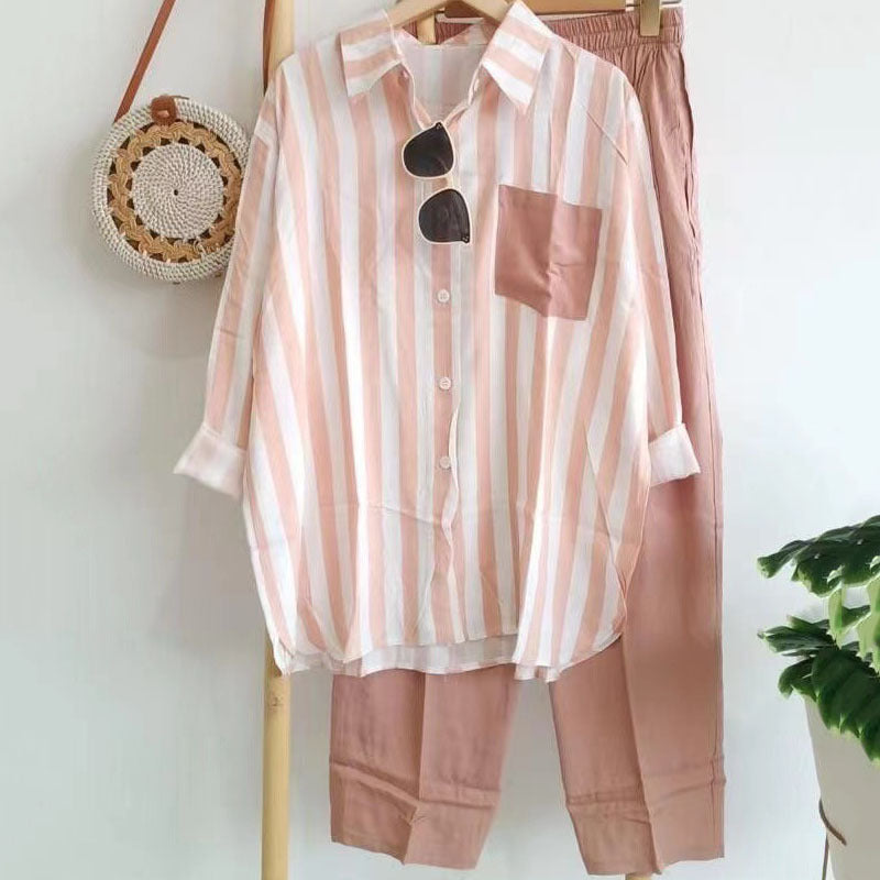 [S-5XL] 🌸 Dámský pruhovaný ležérní dvoudílný oblek na jaro a léto - příjemný na dotek, měkký a všestranný