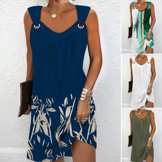 👗2025 Wiosna Lato Nowa sukienka bez rękawów z dekoltem w kształcie litery V, z metalowymi guzikami