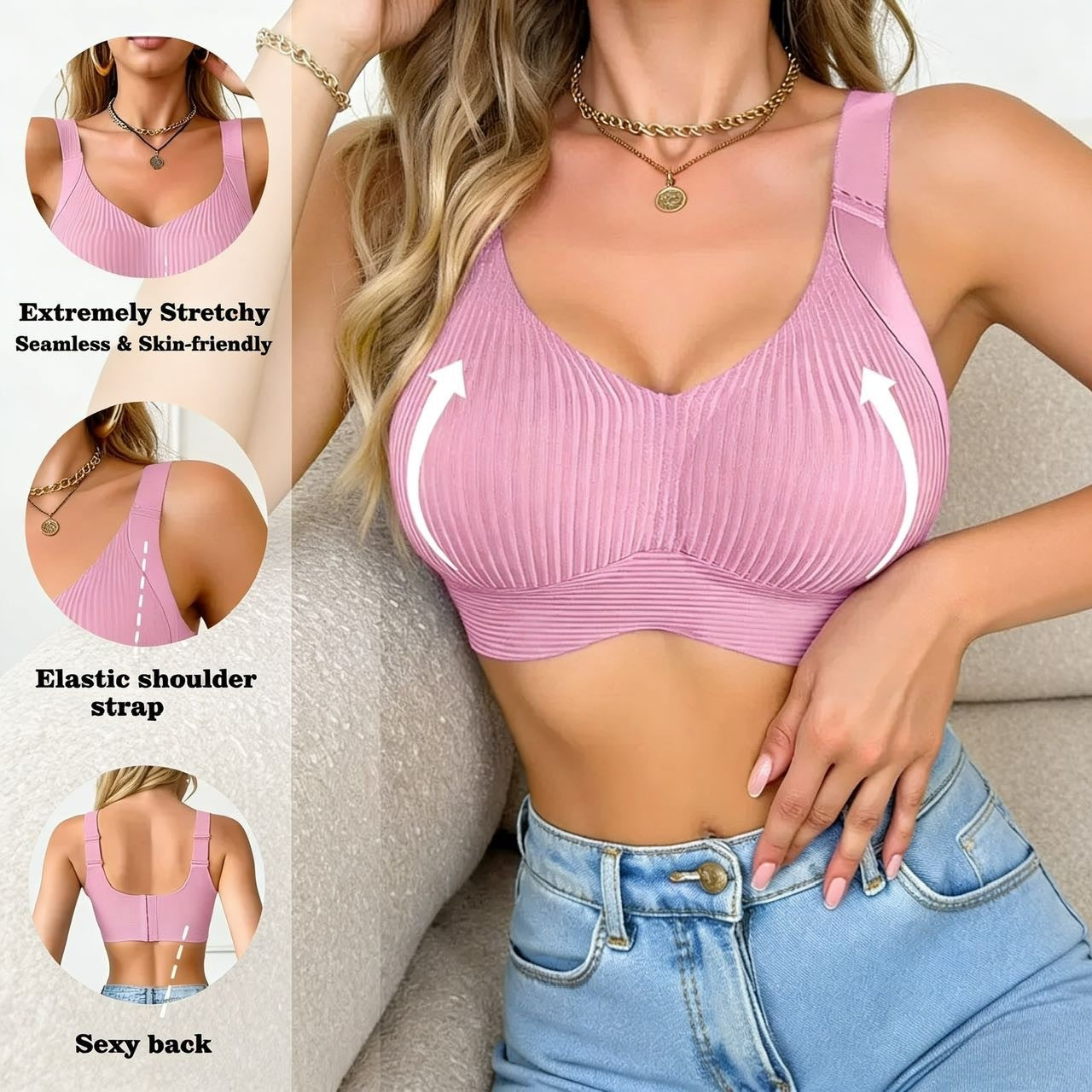 😍【Kupi enega, dobi enega brezplačno】Ženski enodelni modrček brez žice❤️【40–95 kg】Udobno in zračno