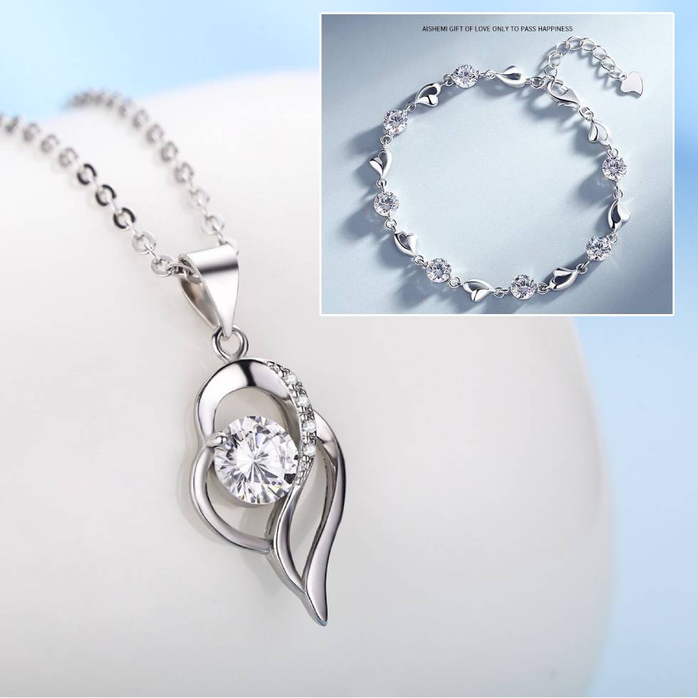 ✨💎💎【50% zniżki】Zestaw bransoletki i naszyjnika ze srebra próby 925 „Serce oceanu”