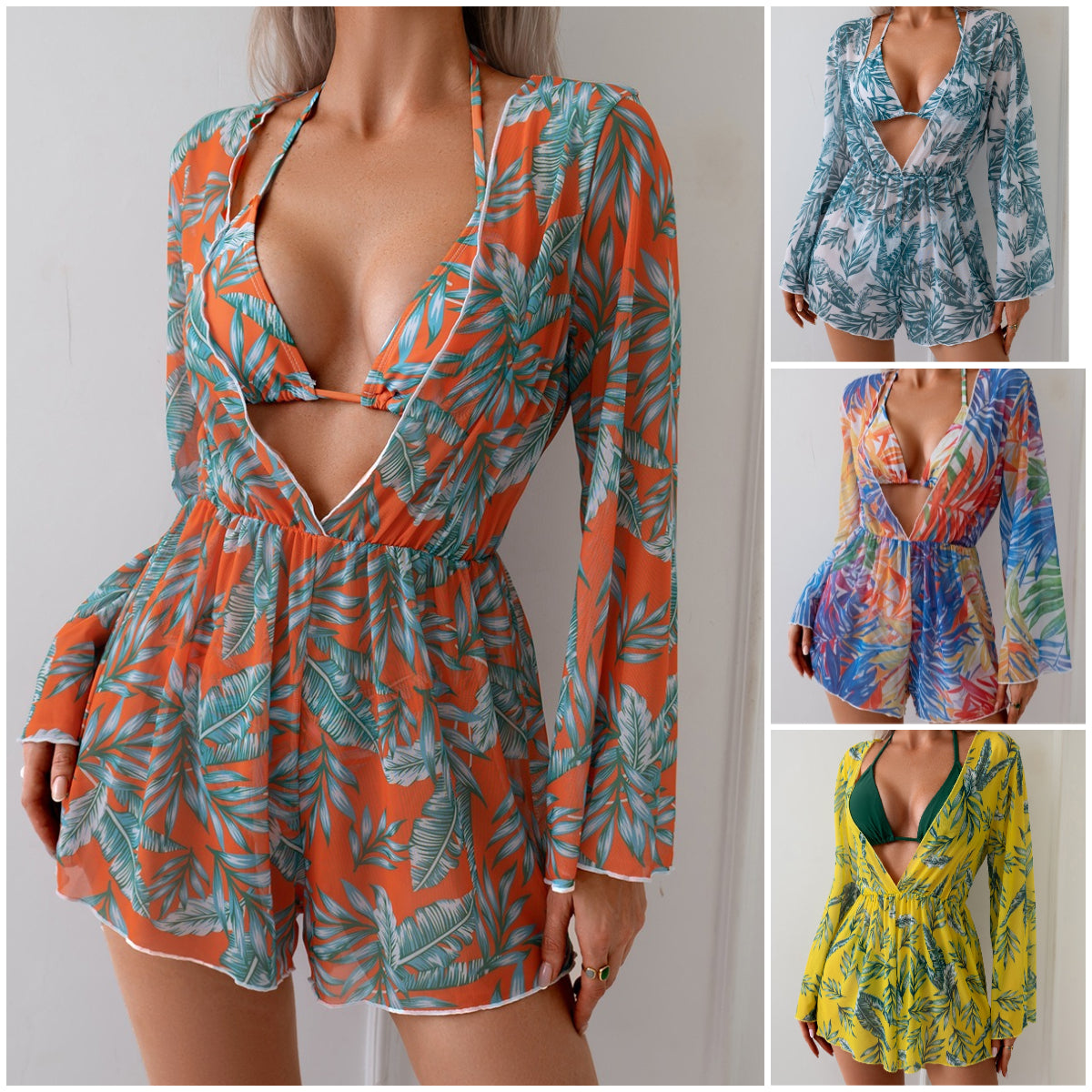 🏖️🩱【Reducere de 50%】【Șal + bikini】Costum de baie sexy pentru sărbători