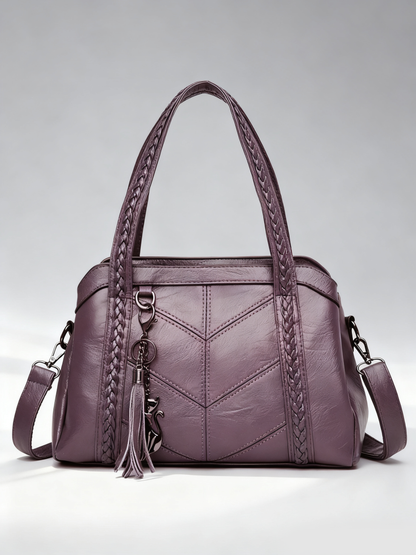 👜💟【50% отстъпка】Мека кожена чанта, дамска чанта, голям капацитет, три отделения, водоустойчива и устойчива на надраскване