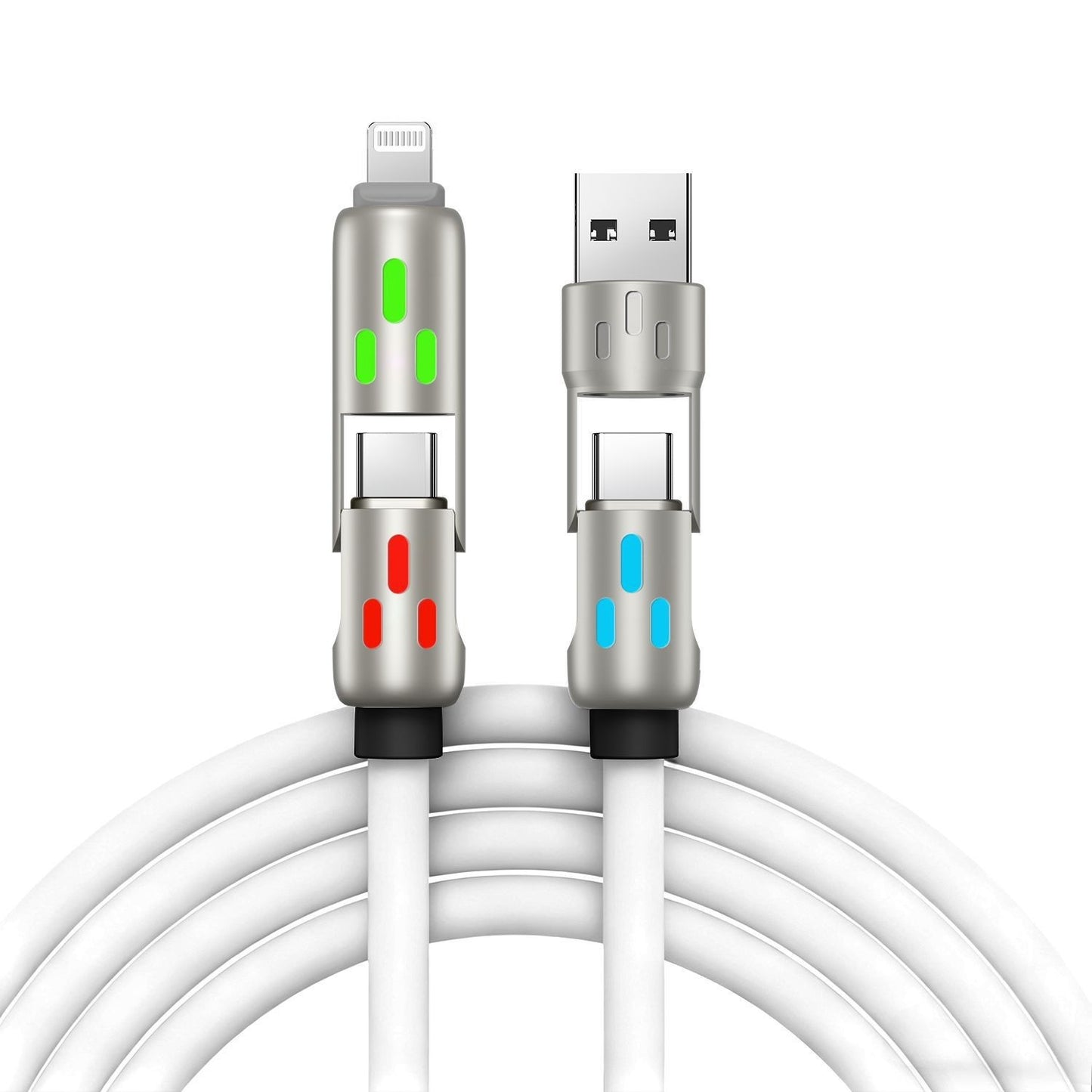 🔥 (2 m długości) 4-w-1 kabel do szybkiego ładowania PD 240 W – obsługuje szybkie ładowanie USB-C, Lightning i USB-A; wykonany ze stopu aluminium i silikonu; obsługuje synchronizację danych ⚡📱