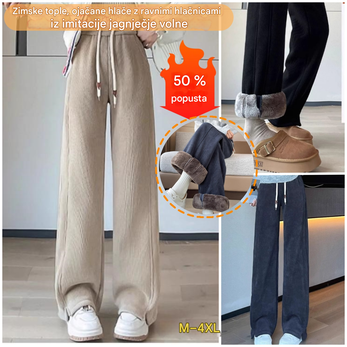 👖【M-4XL】Zimske tople, ojačane ravne hlače iz imitacije jagnječje volne