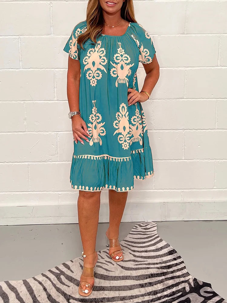 🥰【Reducere de 50%】💕【S-4XL】👗Rochie lejeră de vară cu imprimeu etnic – stil și confort într-un singur design