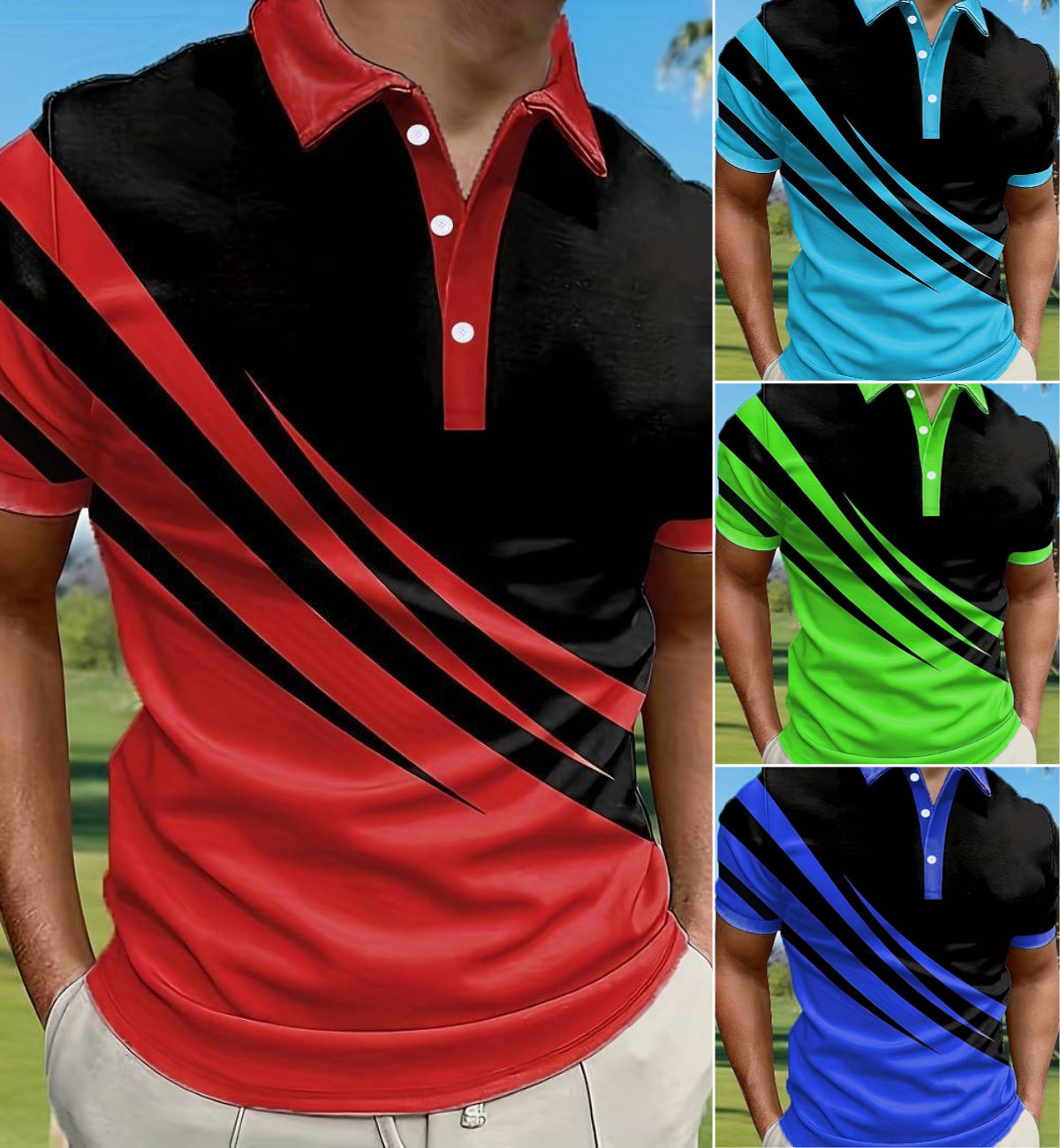 🔥【Oferta ograniczona czasowo】👔【S-6XL】Nowa letnia męska koszulka polo w paski z nadrukiem 3D