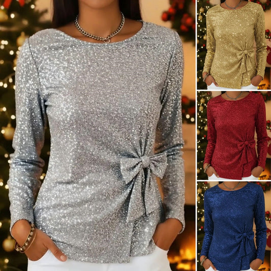 【50% zľava】【S-3XL】Top s dlhým rukávom a motýlikom s flitrovými ozdobami